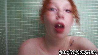 Sexy ginger teen squirts in the shower
