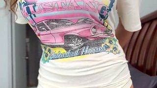 Horny busty blonde babe with big boobs