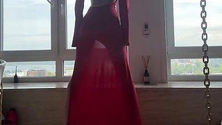 Skinny lady69s Femdom Yoga in Perfect Transparent Dress