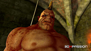 Dungeon Domination: Orc Breaks Elven Girl with Rough Assfuck & Cum