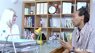 Lush Light-haired Grandma Nurse Inspects BIG BLACK COCK Patient