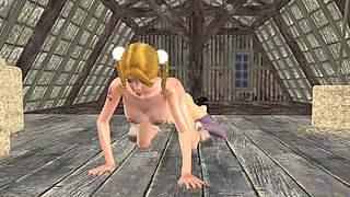 3D Animated Lesbian Heat: Busty MILF Pussy-rubs & Double-dildo Anal Pounds Petite Teen