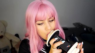 Pink hair babe ear licking: Amateur, Solo  Tease Porn