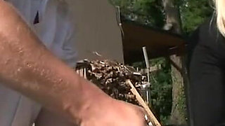 Fucked outdoors and tied to a pole