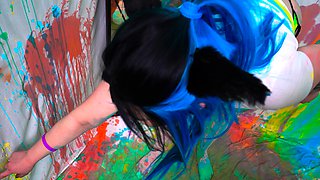 Small tit brunette amateur tugs on a big willie