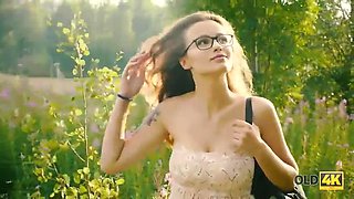 OLD4K. Cutie sucks old dick and gets it in her tiny pussy outdoors: Doggy, Cowgirl  Amateur Porn