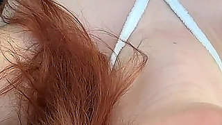 Naughty Outdoor Car Masturbation in White Stockings