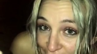 Drunk MILF deepthroat blowjob for big cock