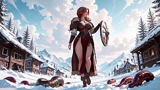 Redhead Warrior in Snow! Forbidden Leather Armor Seduction in Medieval Village. Cold Queen Unzips Her Gear & Goes Wild!