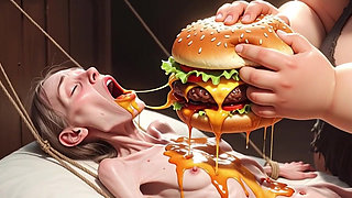 Extremely Skinny Girl Fed by Massive SSBBW - Extreme Feederism Contrast