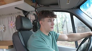 Cute ginger has fun with her BF in the back of his trailer