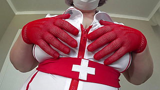 Big natural gorgeous boobs of your nurse. MILF in a medical uniform. Saggy tits. ASMR. BBW.