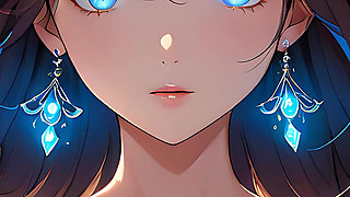 Soft Starlight a Beautiful Young Woman with Glowing Eyes in Animated Style