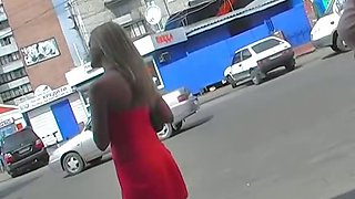 Sexy up skirt babe in the red dress