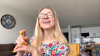 Platinum-blonde, dominant woman, podcast