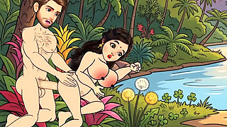 Man fucks woman with big cock in the forest, woman is very happy.