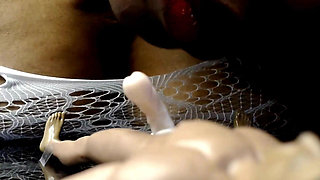 Mini Man Held and Milked in Bondage - Tiny Cock Sucked, Taped to Glass Table, Handjob, Giantess Mael