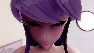 Purple-haired Komi Shouko rides cock for real orgasm - uncensored Porn Cartoon