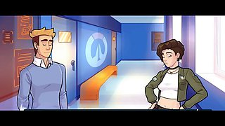 Overwatch-themed visual novel with futa babes and big tits