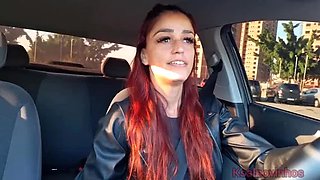 Redhead Uber Driver Catches Passenger Jerking Off In Her Car - Public Handjob & Voyeur Action
