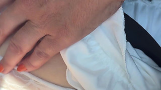 Lady Oops Slut Exhibitionist in Car Micro Skirt and Big Tits
