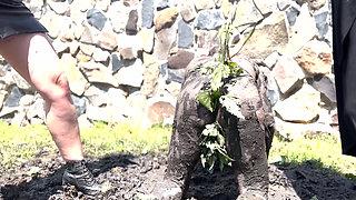 Piggy Humiliation in Mud, Playing with Nettles and Licking Our Feet Nice and Clean