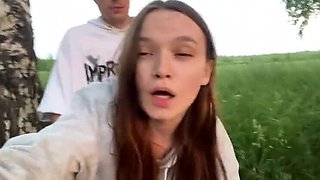 Hot Redhead JuliaSayNo Fucks Hard in Forest While BF Sets Up Tent - Rough Doggy Style & Real Orgasm