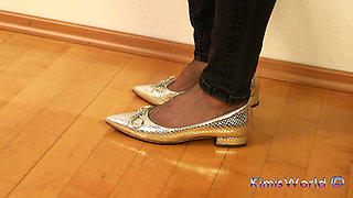 Asmr Nylon Footsteps - Shiny Flats Tapping on Wooden Floor