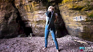 Shiny Rubber Wetsuit Tease in Private Cave