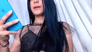 Brunette enjoys the toy on gaping pussy while masturbating