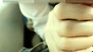 Sexy Doctor Blowjobs Patient's Cock with Latex Gloves -