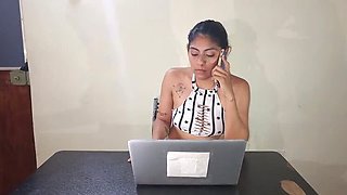 Homemade Blowjob: Young Latina Sucks Old Technician's Cock While Fixing Laptop - Big Ass Moaning