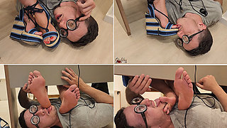 Nerd Computer Technician Worships Kiffa’s Feet Under the Table