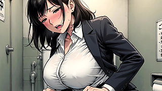 Japanese office lady exposing her vagina and urinating in the bathroom