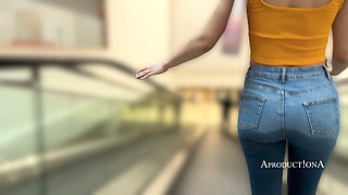 Wetting Jeans in Shopping Mall Pissing and Mouth Piss