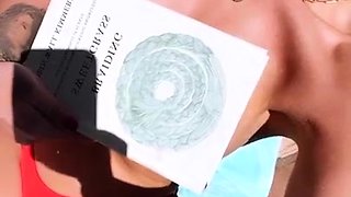 Sultry housewife flashing her lovely big tits outdoors