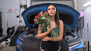 Alexa's sleek curves and Gi's throbbing member in a steamy garage fuckfest