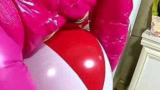 Dominant Pink Downjacket MILF Beach Ball Fetish. Deepthroat, Reverse Cowgirl, Doggy and Triple Cum