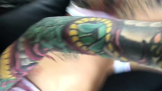 Tattooed teen gives herself intensily powerful orgasms
