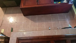 Chubby milf in panty in the kitchen