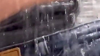 Playing with a Wet Jeans in Shower