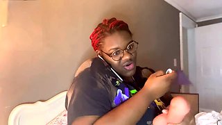 Ebony BBW Gothic Goddess tests out her pleasure with solo fun