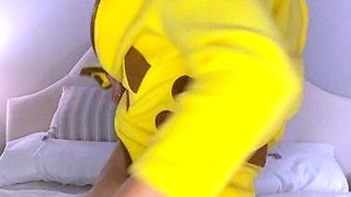 Skinny teen brunette masturbating with toy