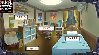 Erotic cartoon fantasy with a double-sided dildo in three dimensions