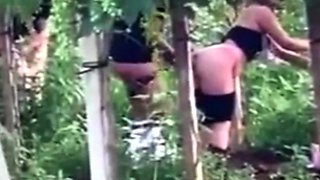 Spying blonde hooker fucking in the woods