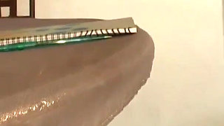 Teen in college uniform, heels and fishnets in black dude pussy fuck and white dude ass fuck action