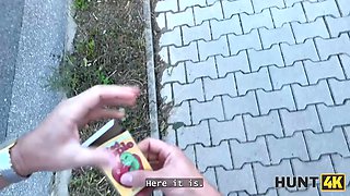 Hunt4k. crazy female is flashing her Natural Tits on the street and cheating on her bf