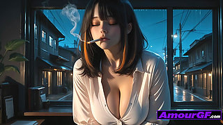 Cigarette Kiss, AI Babe Strokes 3D Cock Deep Before Cum