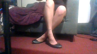 Suntan Pantyhose Sexy Legs Shoeplaying Ballet Flats