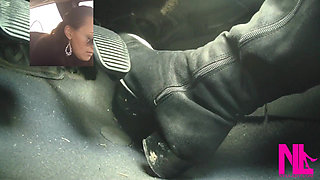 Driving Fast in Black Suede Knee High Boots